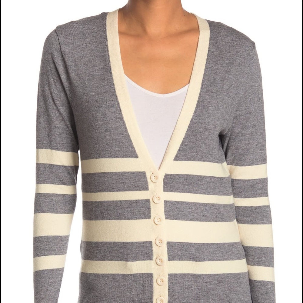 🆕 Cotton emporium Striped Cardigan Gray & cream size medium